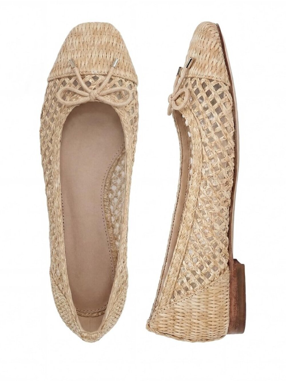 Woven Ballet Flats Shoes for Women Raffia Square Toe Dress Shoes with Bow